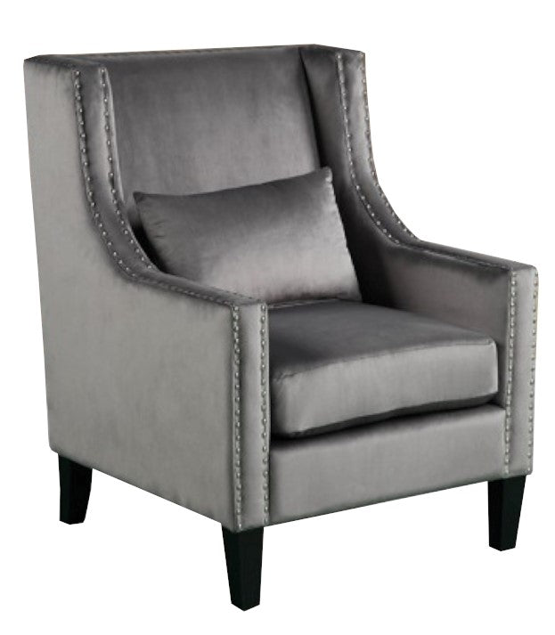 Hepsie Grey Velvet Accent Chair