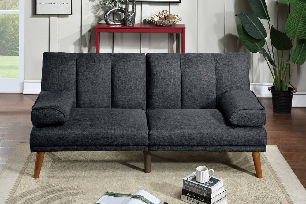 Himani Black Linen-Like Fabric Adjustable Sofa