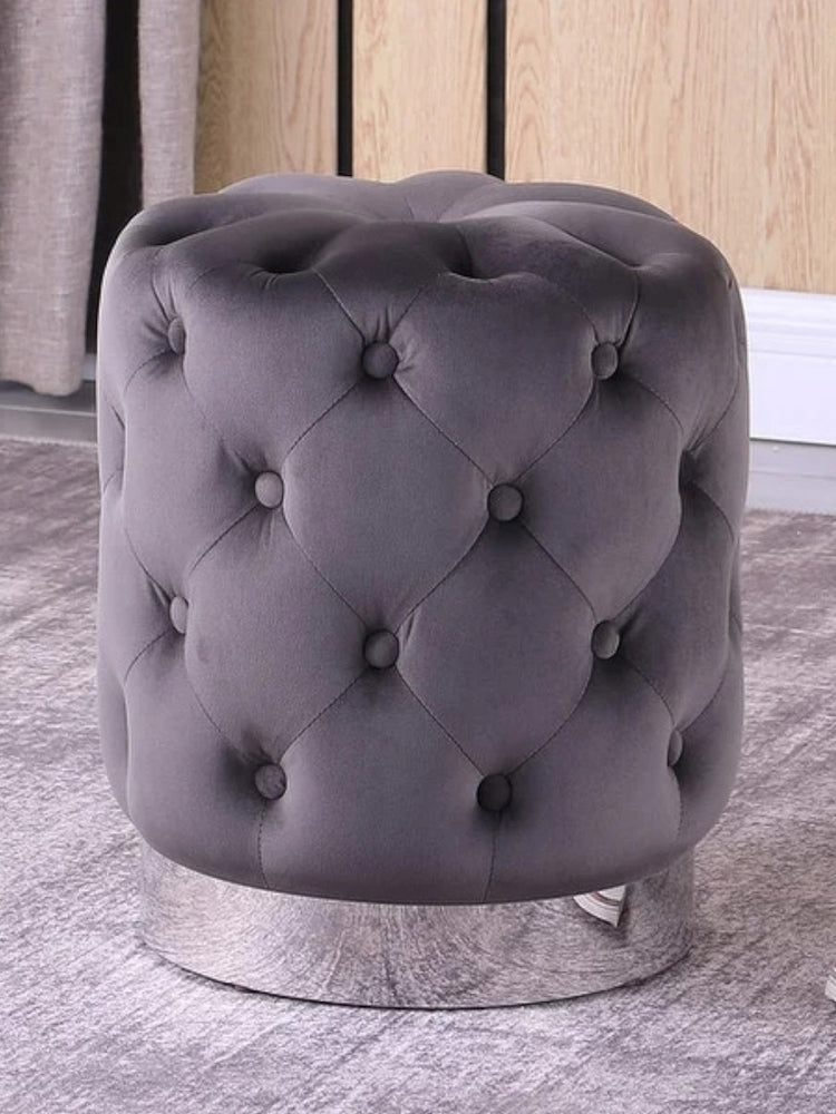 Hira Grey Velvet Tufted Accent Ottoman