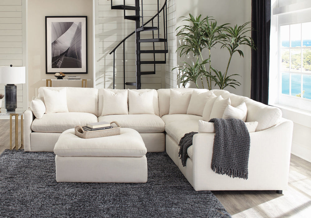 Hobson 5-Pc Off White Fabric Modular Sectional with Ottoman