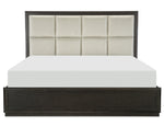 Hodgin Dark Charcoal Wood King Bed w/Fabric Headboard