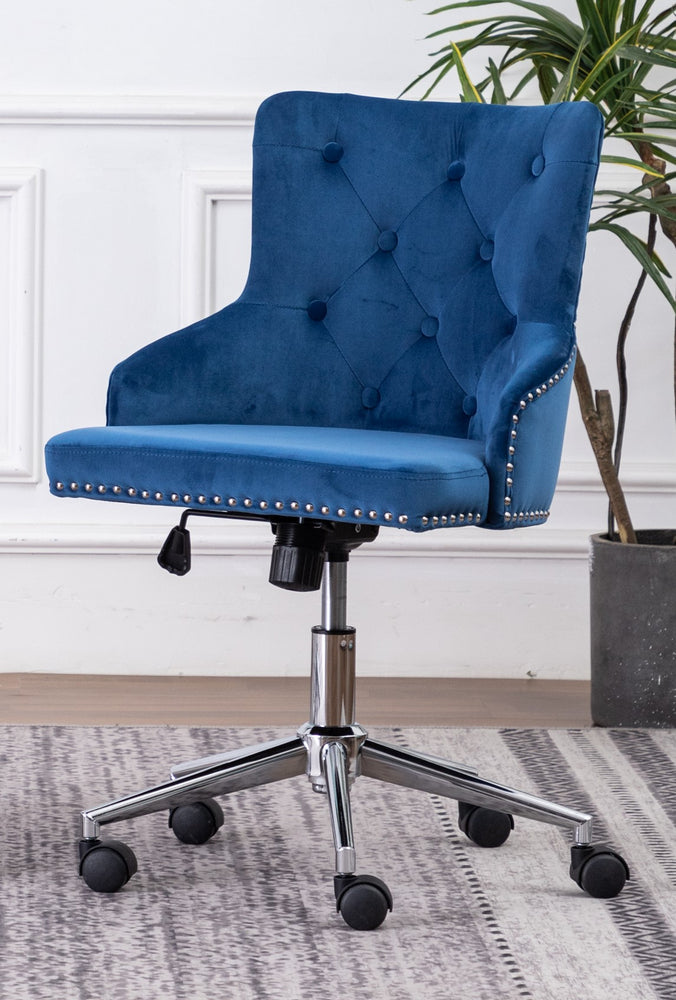 Hodiyah Blue Velvet Fabric Office Chair