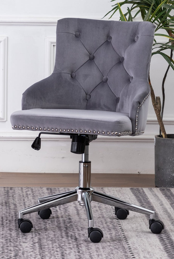 Hodiyah Dark Gray Velvet Fabric Office Chair