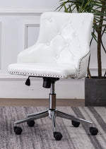 Hodiyah White Velvet Fabric Office Chair