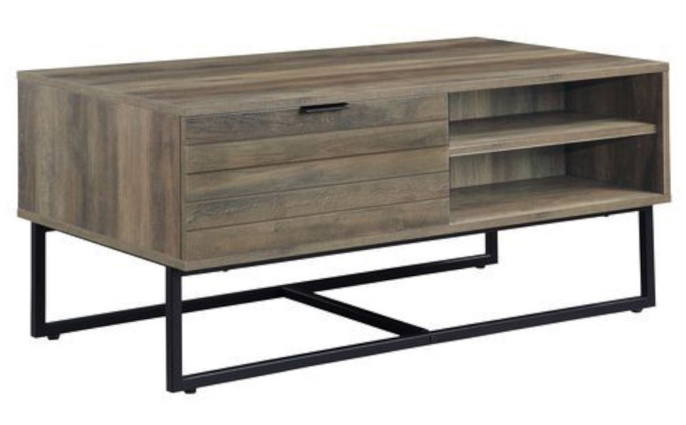 Homare Rustic Oak Wood Coffee Table with 2 Open Shelves