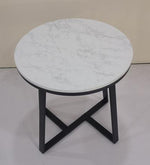 Hope White Faux Marble/Matte Black Metal End Table