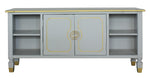 House Marchese Pearl Gray Wood TV Console with Gold Trim Accent