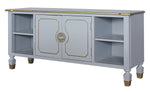 House Marchese Pearl Gray Wood TV Console with Gold Trim Accent