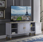 House Marchese Pearl Gray Wood TV Console with Gold Trim Accent