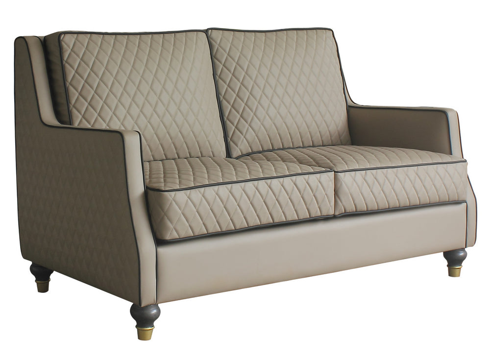 House Marchese Tan PU Leather Loveseat with Diamond Grid Pattern