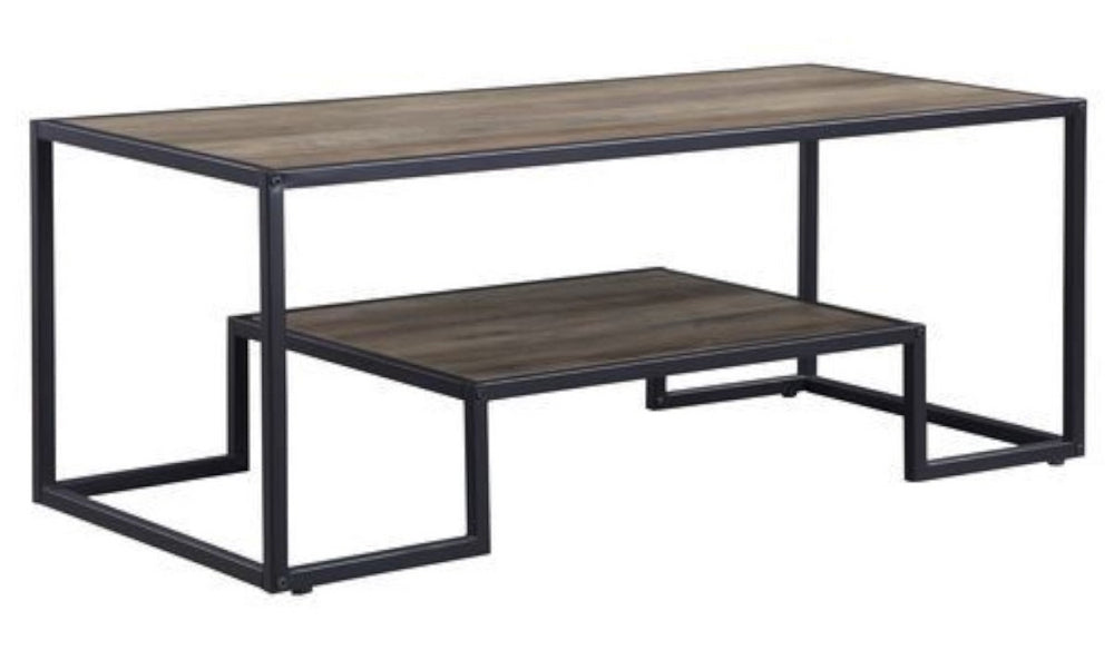 Idella Rustic Oak Wood/Black Metal Coffee Table