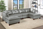 Iditri Grey Leather Modular Sectional with Ottomans