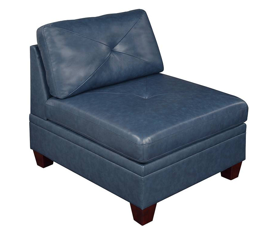 Iditri Ink Blue Leather Modular Sectional with Ottomans