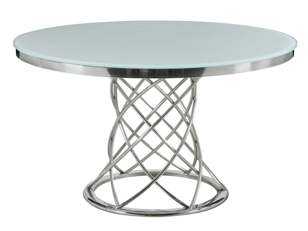 Irene White Glass/Chrome Finish Metal Dining Table