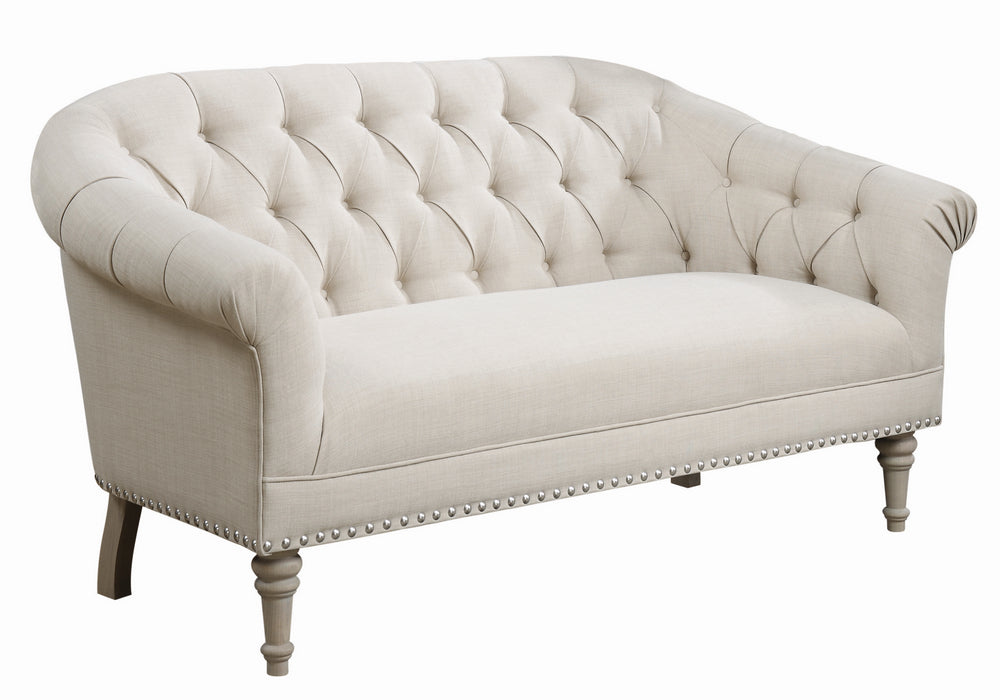 Isa Natural Linen-Like Fabric Button Tufted Settee