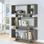 Isa Weathered Grey Wood 3-Tier Bookcase with 2 Open Cubbies