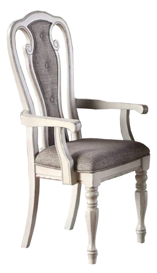 Iwona 2 White Wood/Grey Fabric Arm Chairs