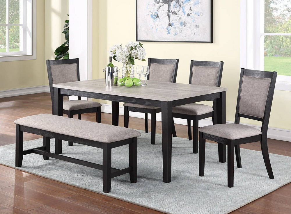 Jacinta 6-Pc Black Wood/Light Grey Fabric Dining Table Set