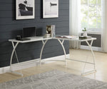 Janison Clear Glass/White Metal Corner Computer Desk