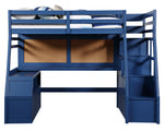 Jason II Navy Blue Wood Twin Loft Bed with Multiple Storages