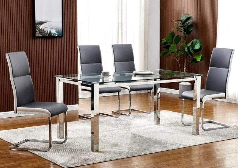 Jayden 5-Pc Glass/Grey Dining Table Set