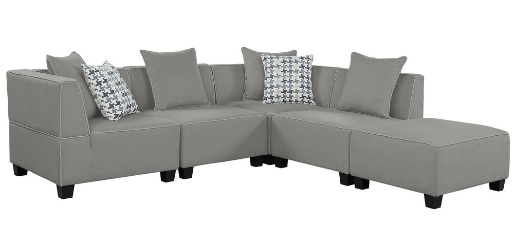 Jayne Gray Fabric Modular Sectional Sofa with Ottoman