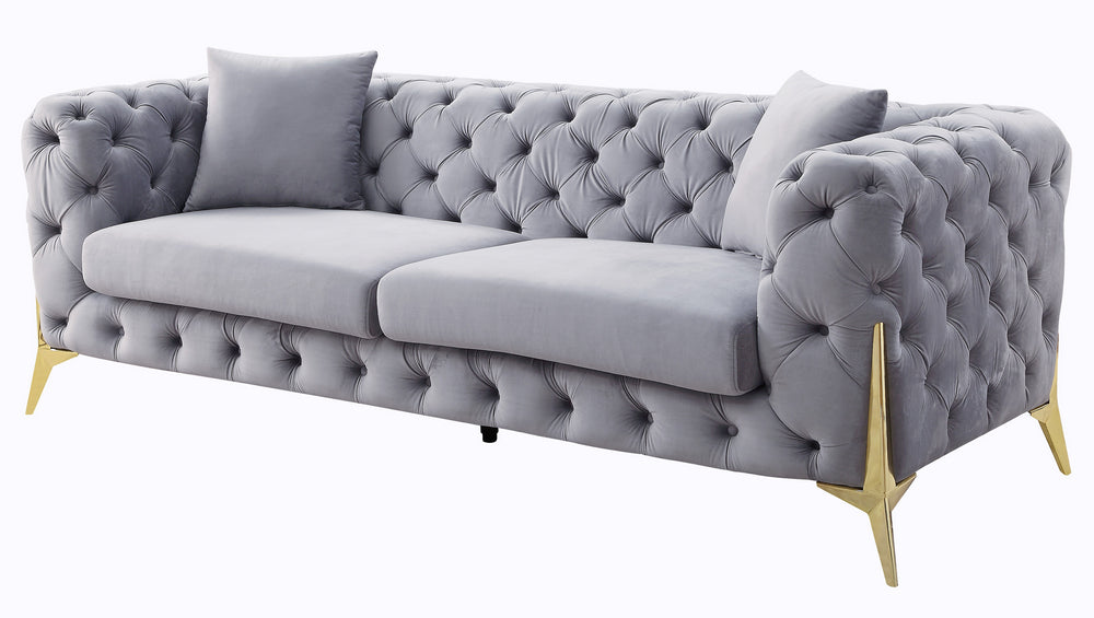 Jelanea Gray Velvet Tufted 2-Seat Sofa