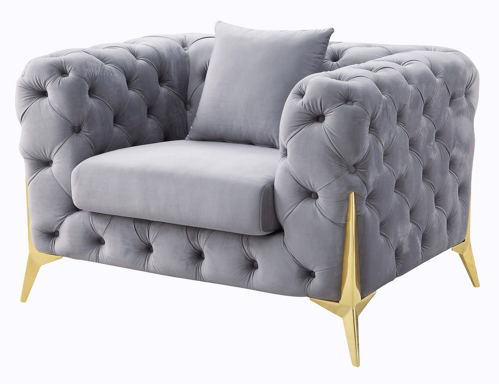 Jelanea Gray Velvet Tufted Chair