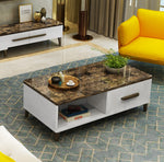 Jena Glossy White Wood/Yellow Faux Marble Coffee Table