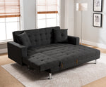 Jett Black Linen Fabric Sectional Sofa Bed