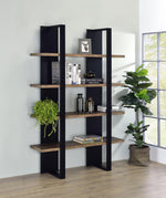 Jimena Black/Aged Walnut Wood 4-Shelf Bookcase