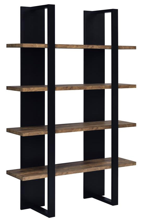 Jimena Black/Aged Walnut Wood 4-Shelf Bookcase