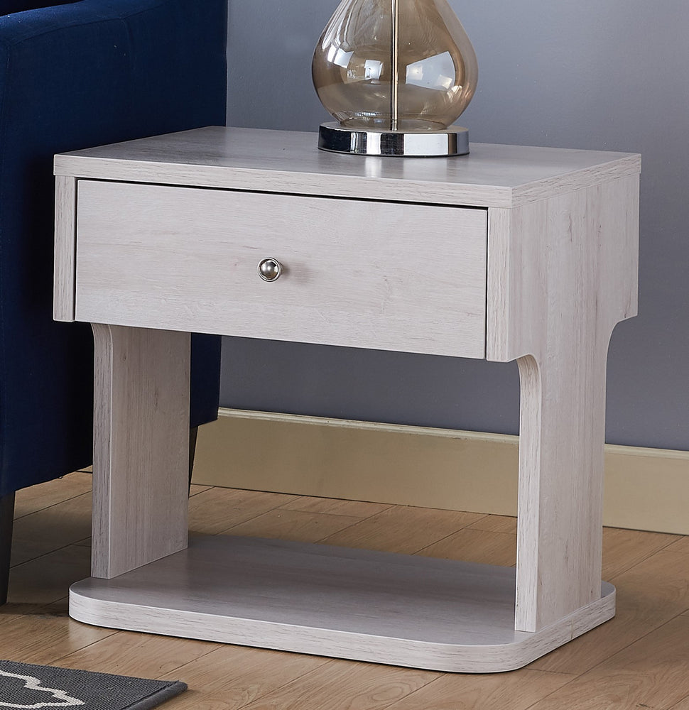 Joni White Oak Wood End Table with Drawer & Shelf