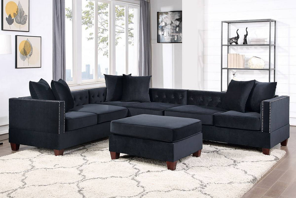 Jovie Black Velvet Modular Sectional Sofa with Ottoman