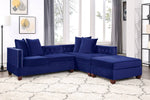 Jovie Indigo Velvet Modular Sectional Sofa with Ottoman