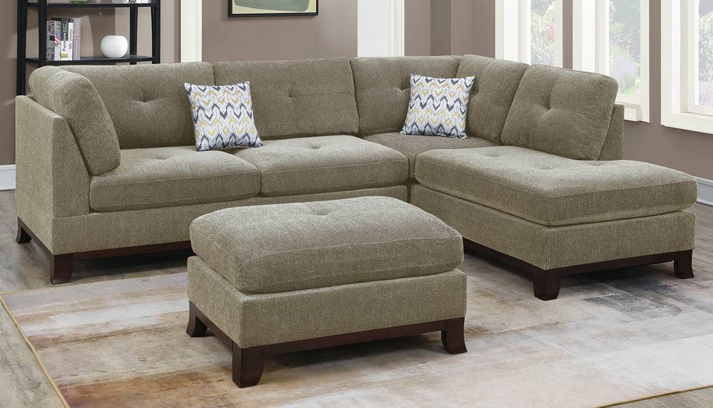 Junia Camel Chenille Reversible Sectional Sofa with Ottoman