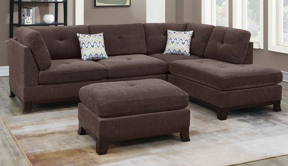 Junia Dark Coffee Chenille Reversible Sectional w/ Ottoman