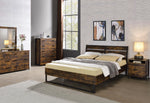 Juvanth Rustic Oak Wood/Black Metal Queen Bed