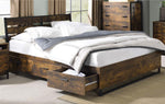 Juvanth Rustic Oak Wood King Bed with Storage