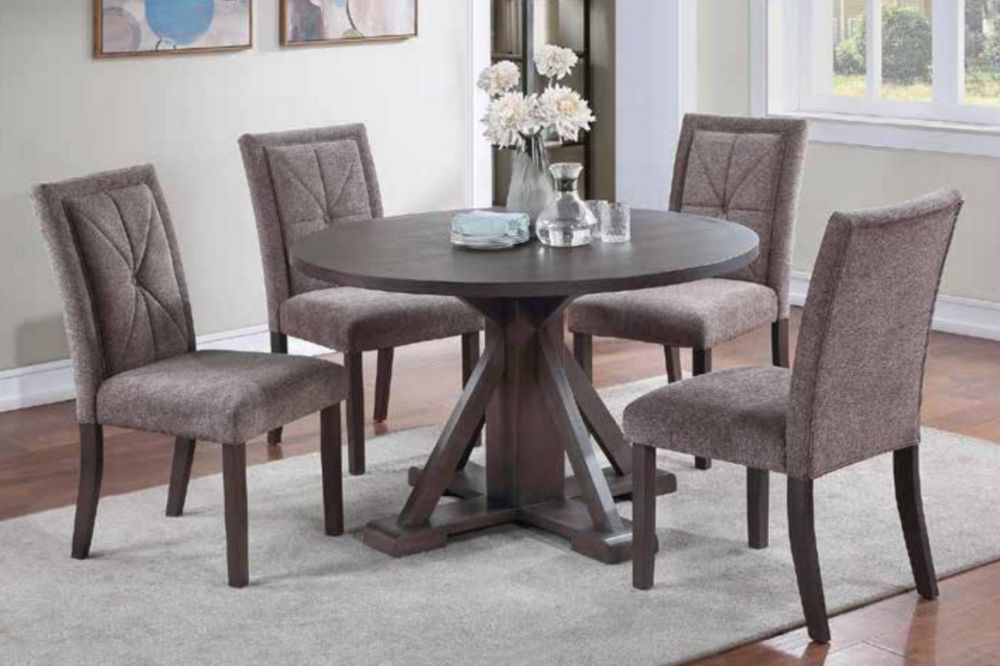 Kade 5-Pc Brown Wood/Fabric Dining Table Set