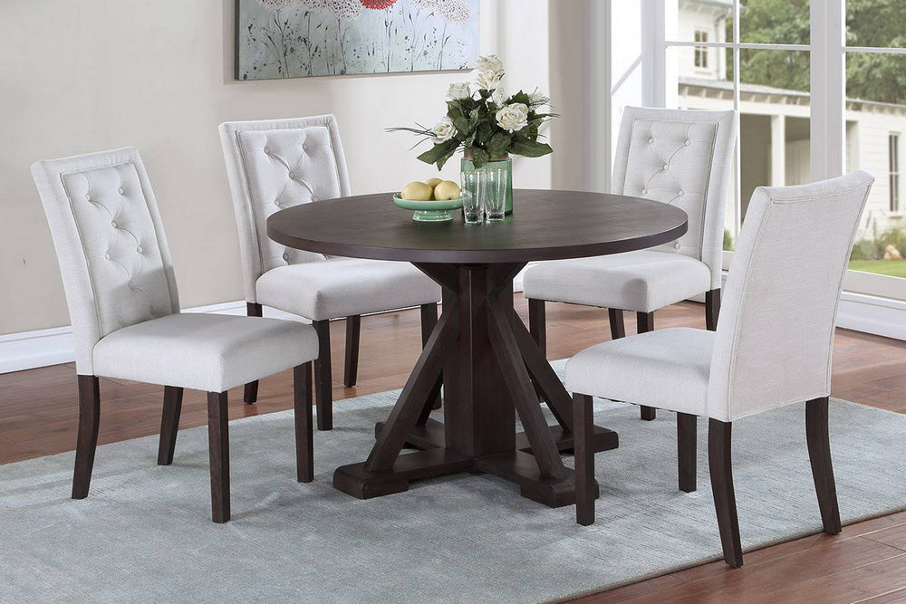 Kade 5-Pc Brown Wood/White Fabric Dining Table Set
