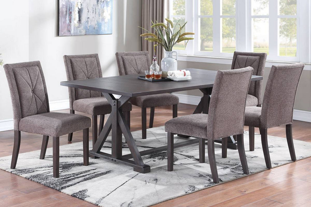 Kade 7-Pc Brown Wood/Fabric Dining Table Set