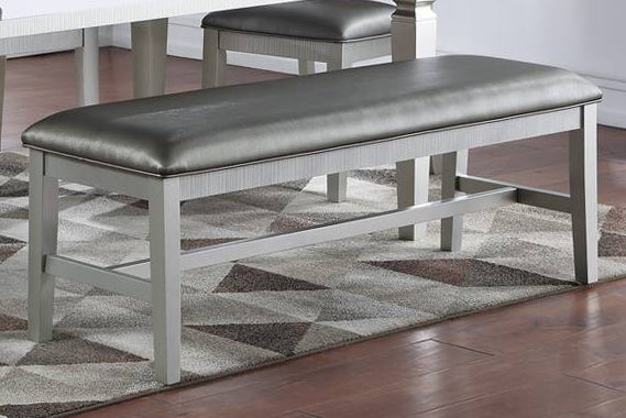 Kallie Grey Faux Leather/Silver Wood Dining Bench