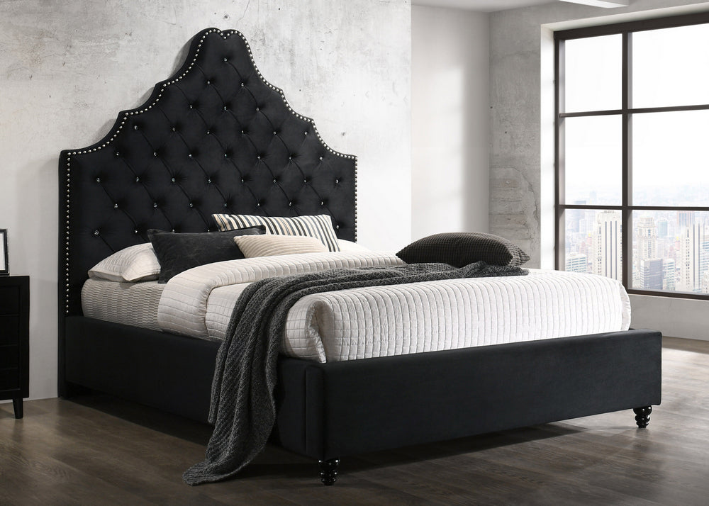 Karima Black Velvet Eastern King Platform Bed