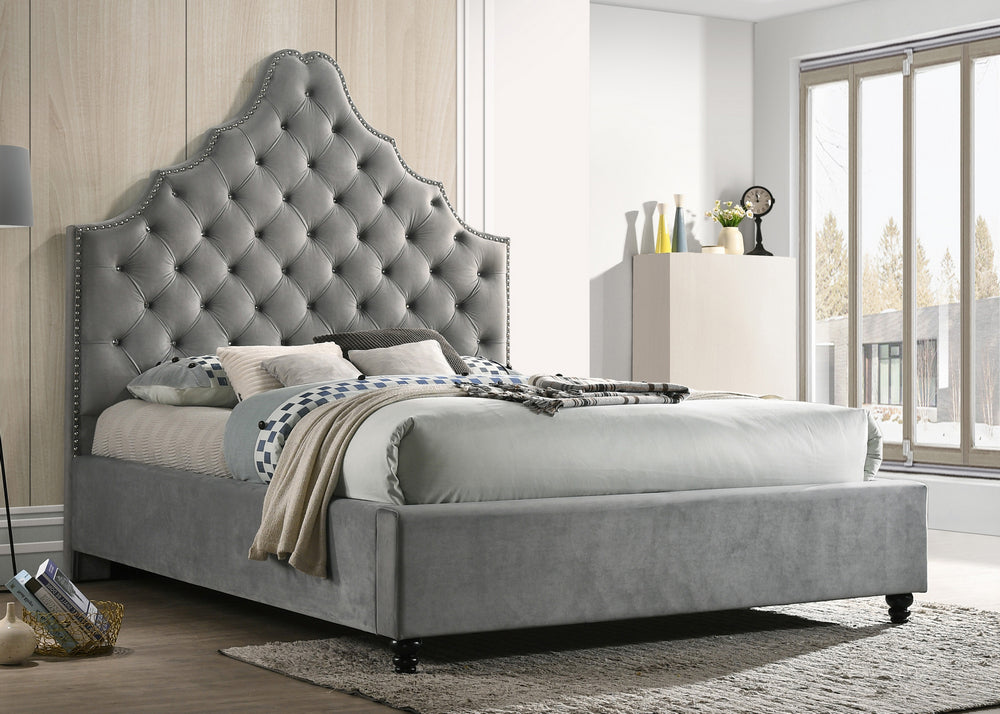 Karima Gray Velvet Eastern King Platform Bed