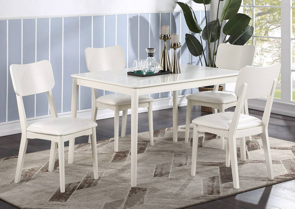 Karleen 5-Pc White Wood/Faux Leather Dining Table Set