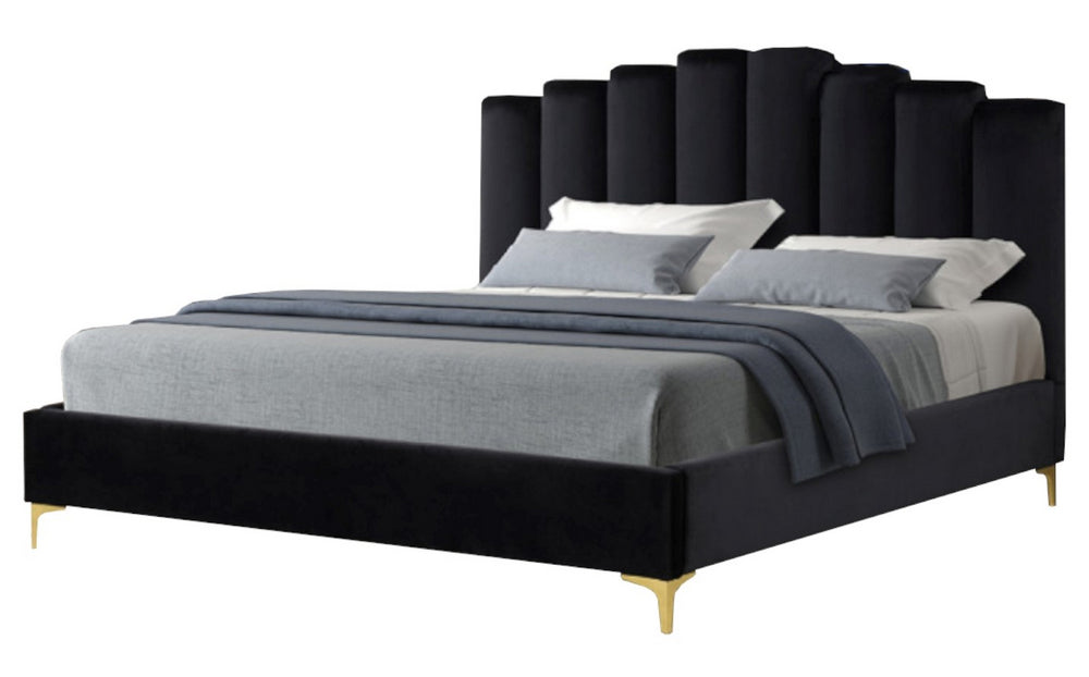 Karmen Black Velvet Cal King Bed (Oversized)