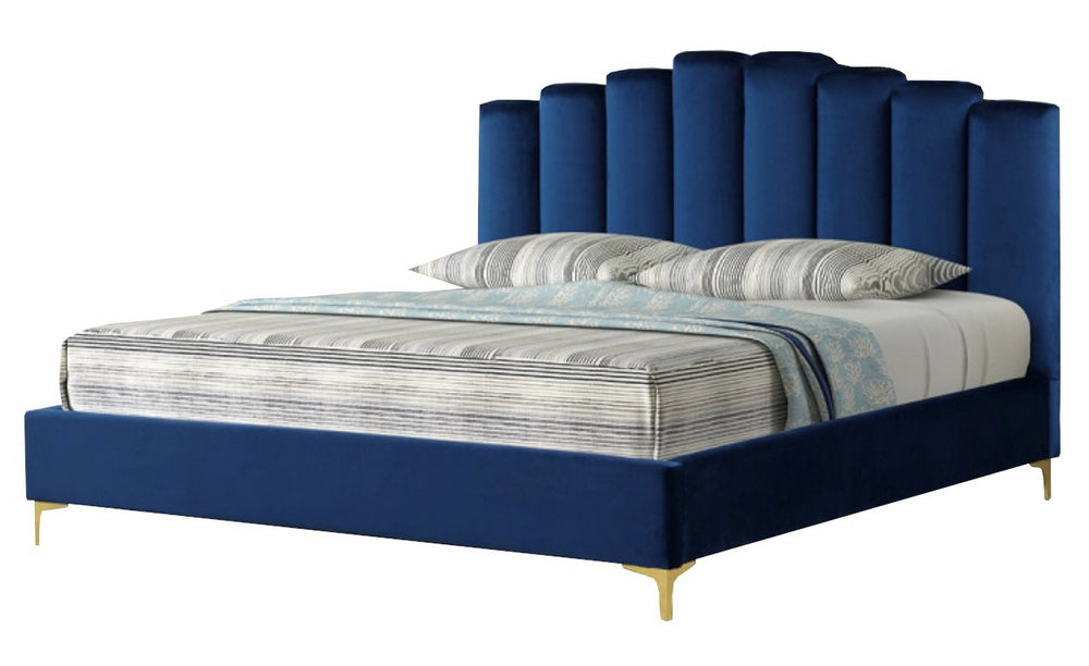 Karmen Blue Velvet Cal King Bed (Oversized)