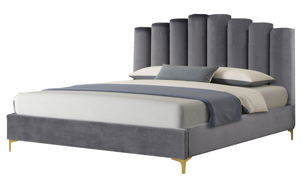 Karmen Grey Velvet Cal King Bed (Oversized)