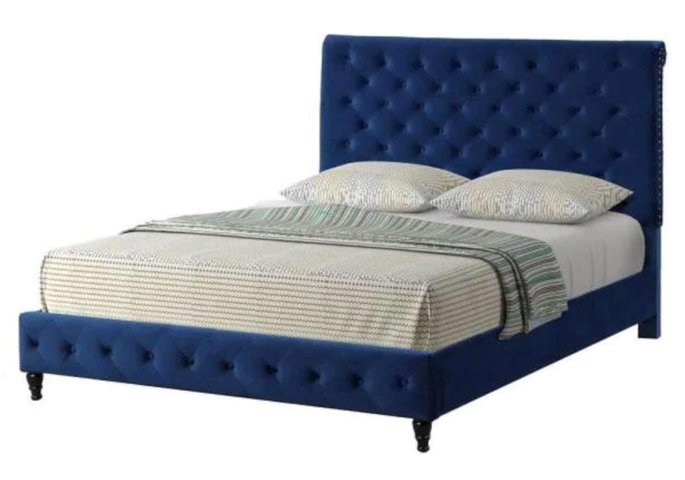 Kathy Blue Velvet Queen Platform Bed